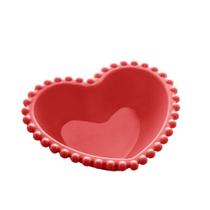 Conjunto 2 Bowls Coração Beads Vermelho Bon Gourmet Porcelana 19x15x6cm Elegantes para Mesa e Sobremesas