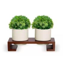 Conjunto 2 Cachepôs Charme com Suporte de Madeira - 2A Cerâmica