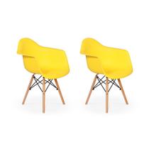Conjunto 2 Cadeira Charles Eames Wood - Daw - Com Braço - Design - Amarela