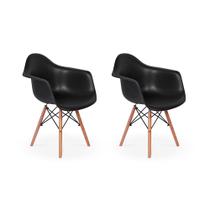Conjunto 2 Cadeira Charles Eames Wood - Daw - Com Braço - Design - Preta