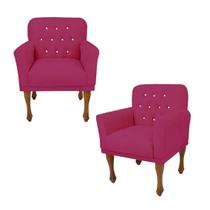 Conjunto 2 Cadeira Poltrona Estofada Com Botões de Strass Anitta Suede Rosa Pink DL Decor