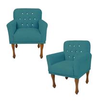 Conjunto 2 Cadeira Poltrona Estofada Decorativa Salão Anitta Suede Azul Turquesa DL Decor