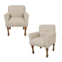 Conjunto 2 Cadeira Poltrona Estofada Decorativa Salão Anitta Suede Bege DL Decor