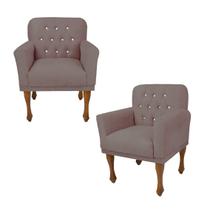 Conjunto 2 Cadeira Poltrona Estofada Decorativa Salão Anitta Suede Rose DL Decor