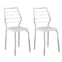 Conjunto 2 Cadeiras 1716 Casual Tecido Fantasia Branco Cromado - Carraro Móveis