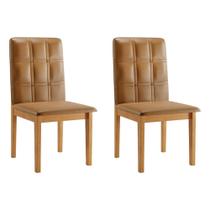 Conjunto 2 Cadeiras Ágata Couro Caramelo com Botões Pés em Madeira JCM