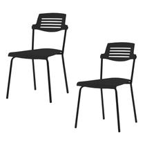 Conjunto 2 Cadeiras Base Tubular Fixa Clean Preto