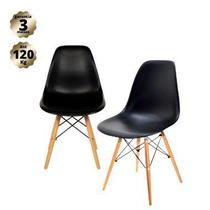 Conjunto 2 Cadeiras Charles Eames Eiffel Wood Base Madeira - Preta