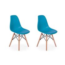 Conjunto 2 Cadeiras Charles Eames Eiffel Wood Base Madeira - Turquesa