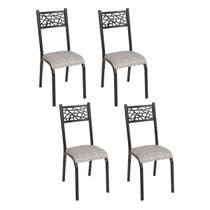 Conjunto 2 cadeiras cozinha jantar ciplafe jade tubo craqueado preto assento estofado junco manteiga