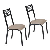 Conjunto 2 cadeiras cozinha jantar ciplafe jade tubo preto fosco assento estofado linho bege Conjunto 2 cadeiras cozinha jantar ciplafe jade tubo preto fosco assento estofado linho bege