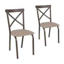 Conjunto 2 Cadeiras Cozinha Jantar Ciplafe Karina Tubo Bronze Assento Estofado