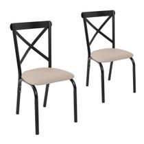 Conjunto 2 cadeiras cozinha jantar ciplafe karina tubo preto fosco assento estofado
