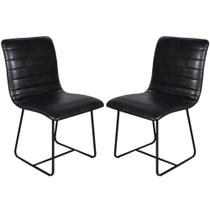 Conjunto 2 Cadeiras Cristal Couro Preto Metal Preto - C&M Decor