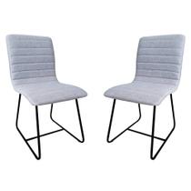 Conjunto 2 Cadeiras Cristal Linho Cinza Metal Preto - C&M Decor