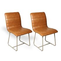 Conjunto 2 Cadeiras Cristal Sala de Jantar em Couro Caramelo e Metal Champanhe - C&M Decor Conjunto 2 Cadeiras Cristal Sala de Jantar em Couro Caramelo e Metal Champanhe - C&M Decor