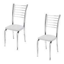Conjunto 2 Cadeiras cromadas para cozinha Kiara-assento sintetico branco