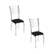 Conjunto 2 Cadeiras Cromadas Para Cozinha Kiara-material sintético Preto Conjunto 2 Cadeiras Cromadas Para Cozinha Kiara-material sintético Preto