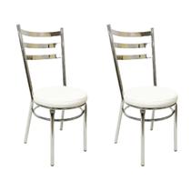 Conjunto 2 Cadeiras de Cozinha Redonda Reforçada Cromada Assento Grosso Branco