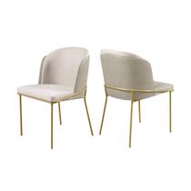 Conjunto 2 Cadeiras De Jantar Aurora Metal Dourado e Linho Palha Conjunto 2 Cadeiras De Jantar Aurora Metal Dourado e Linho Palha