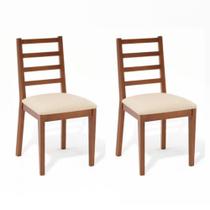 Conjunto 2 Cadeiras de Jantar em Madeira e Tecido Impermeável Mel e Bege