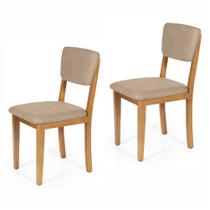Conjunto 2 Cadeiras de Jantar Estofada em Madeira Maciça Ella Bege
