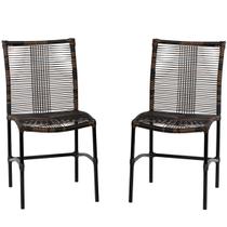 Conjunto 2 Cadeiras de Jantar Havaí Corda Sintética Proteção UV Restaurante, Área de Churrasco - Pedra Ferro