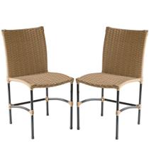 Conjunto 2 Cadeiras de Jantar Havaí em Fibra Sintética Trama Dupla Artesanal para Área de Churrasco - Teca Estonado