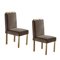 Conjunto 2 Cadeiras de Jantar Imperatriz Veludo Base Mel Conjunto 2 Cadeiras de Jantar Imperatriz Veludo Base Mel