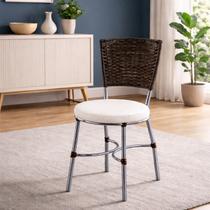 Conjunto 2 Cadeiras de Jantar Junco Sintético Café Assento Estofado Branco/Cromado