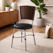 Conjunto 2 Cadeiras de Jantar Junco Sintético Café Assento Estofado Marrom/Cromado