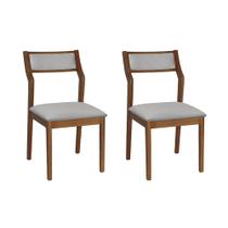 Conjunto 2 Cadeiras de Jantar Lagum Conforto Estofada Jequitibá Natural Linho Cinza Palha Sextavada
