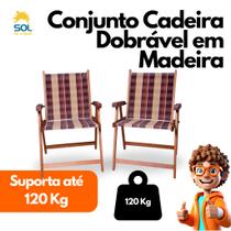 Conjunto 2 Cadeiras de Madeira Varanda Piscina Jardim Sacada Dobrável Suporta 120kg Cor Marrom Sol Lar e Lazer