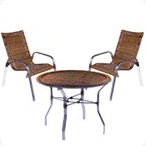 Conjunto 2 Cadeiras e Mesa Alta Alumínio Para Área Externa Fortaleza Fibra Sintética Artesanal - Fexx FiberHome