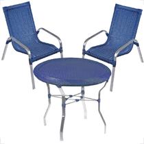 Conjunto 2 Cadeiras e Mesa Alta Alumínio Para Área Externa Fortaleza Fibra Sintética Artesanal