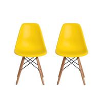 Conjunto 2 Cadeiras Eames Eiffel Com Pés De Madeira Amarela BV Magazine