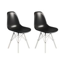 Conjunto 2 Cadeiras Eames Tubo Ferro Branco Assento Preto