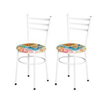 Conjunto 2 Cadeiras Epoxi Branca Para Cozinha Assento Estampado