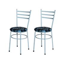 Conjunto 2 Cadeiras Epoxi Cinzas Para Cozinha Assento Estampado
