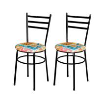 Conjunto 2 Cadeiras Epoxi Pretas Cozinha Assento Estampado