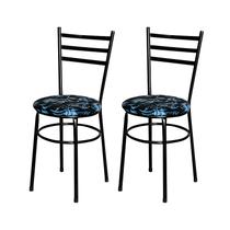 Conjunto 2 Cadeiras Epoxi Pretas Cozinha Assento Estampado