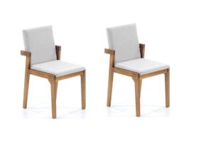 Conjunto 2 Cadeiras Isabela em Madeira Estofadas Cinza Claro