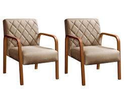 Conjunto 2 Cadeiras Lara Braço Madeira Poltronas Decoração Sala Recepção