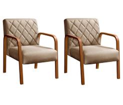 Conjunto 2 Cadeiras Lara Braço Madeira Poltronas Decoração Sala Recepção