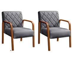 Conjunto 2 Cadeiras Lara Braço Madeira Poltronas Decoração Sala Recepção