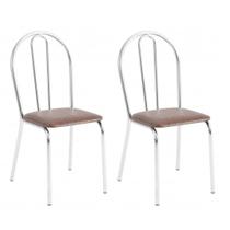 Conjunto 2 Cadeiras Lena Cromada Resistente -Assento Sintético Marrom