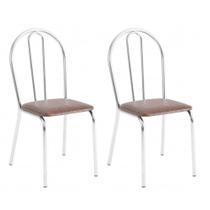 Conjunto 2 Cadeiras Lena Cromada Resistente Sintético Marrom