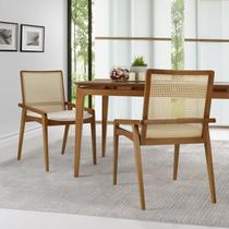 Conjunto 2 Cadeiras Madeira Maciça Encosto em Tela Assento Estofado Siena