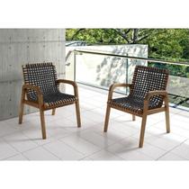 Conjunto 2 Cadeiras Para Jardim em Madeira e Corda Náutica com Braço Traço