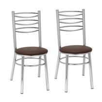 Conjunto 2 Cadeiras para Sala de Estar Cinza/Cromado/Marrom Conjunto 2 Cadeiras para Sala de Estar Cinza/Cromado/Marrom